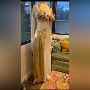 Handmade Seashell Embellished Bodysuit with Gold Accents. Halloween, mermaid